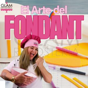Diseño de GLAM que representa el curso de Maestro Fondant: Arte y Técnica Desde Cero