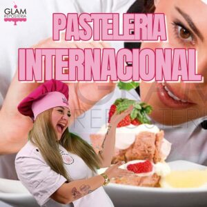 Diseño de GLAM que representa el curso de Pastelería Internacional: Viaje por Brasil, Italia y USA