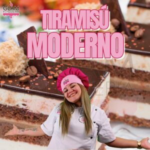 Diseño de GLAM que representa el curso de Tiramisú Moderno: Tradición Italiana con Toque Glam