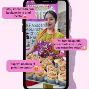 Diseño de GLAM que representa el curso de Postres Virales con colores en tonos rosados y llamativos